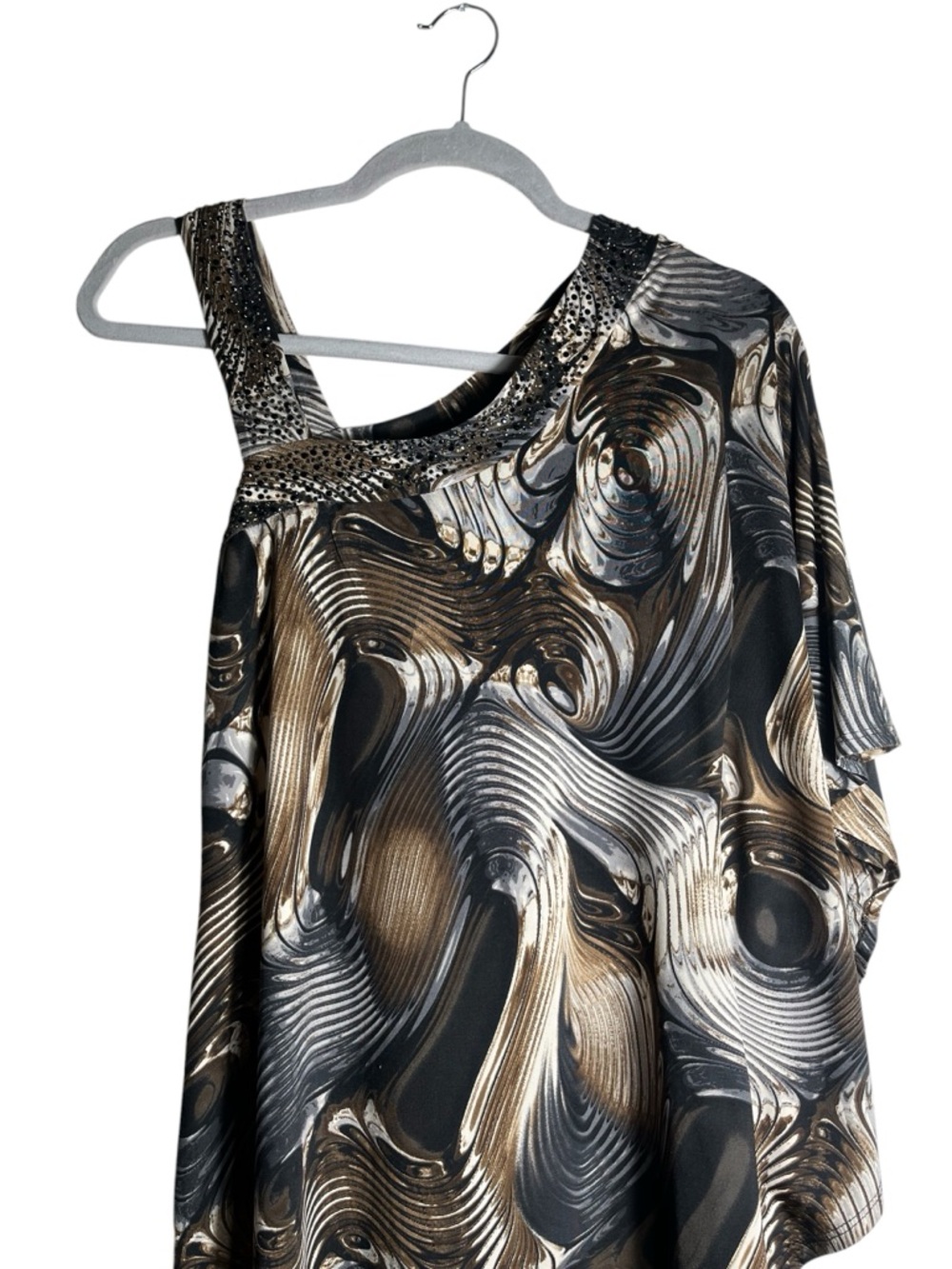 S-twelve Rhinestone Neck Abstract Tunic Top Y2K Black Brown S - Picture 2 of 8